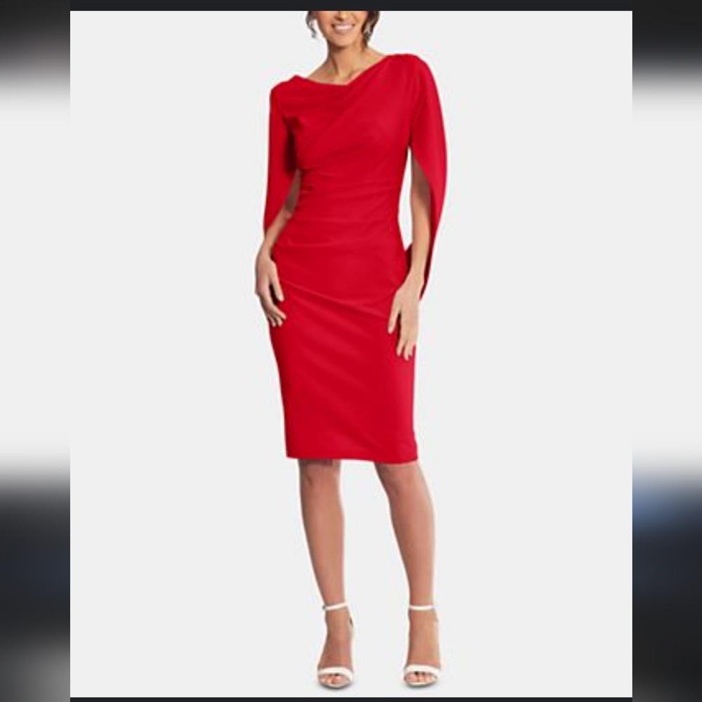 Betsy & Adam Red Caped Sheath Dress